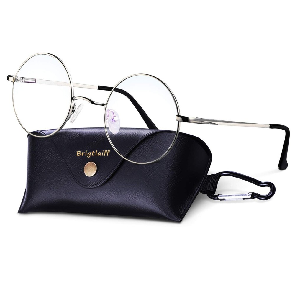 Brigtlaiff Round Blue Light Blocking Glasses for Men Women (Silver Frame)