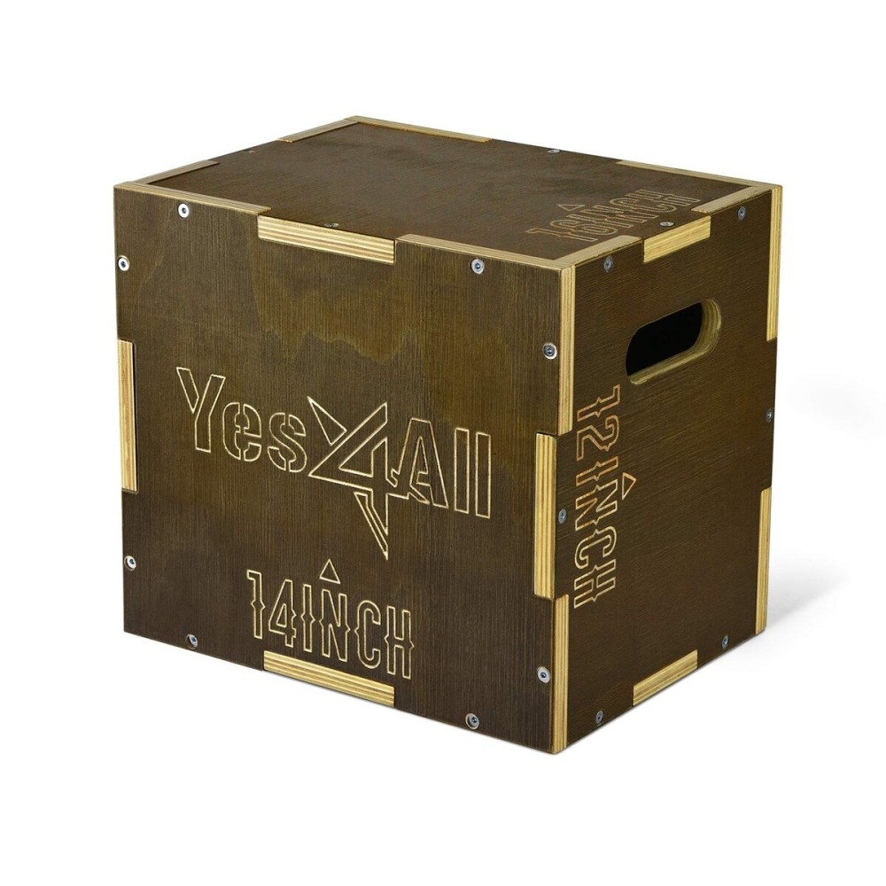Yes4All 3 in 1 Wooden Plyo Box, Plyometric Box for Home Gym and Outdoor Workouts - Moss Brown - 16 x 14 x 12