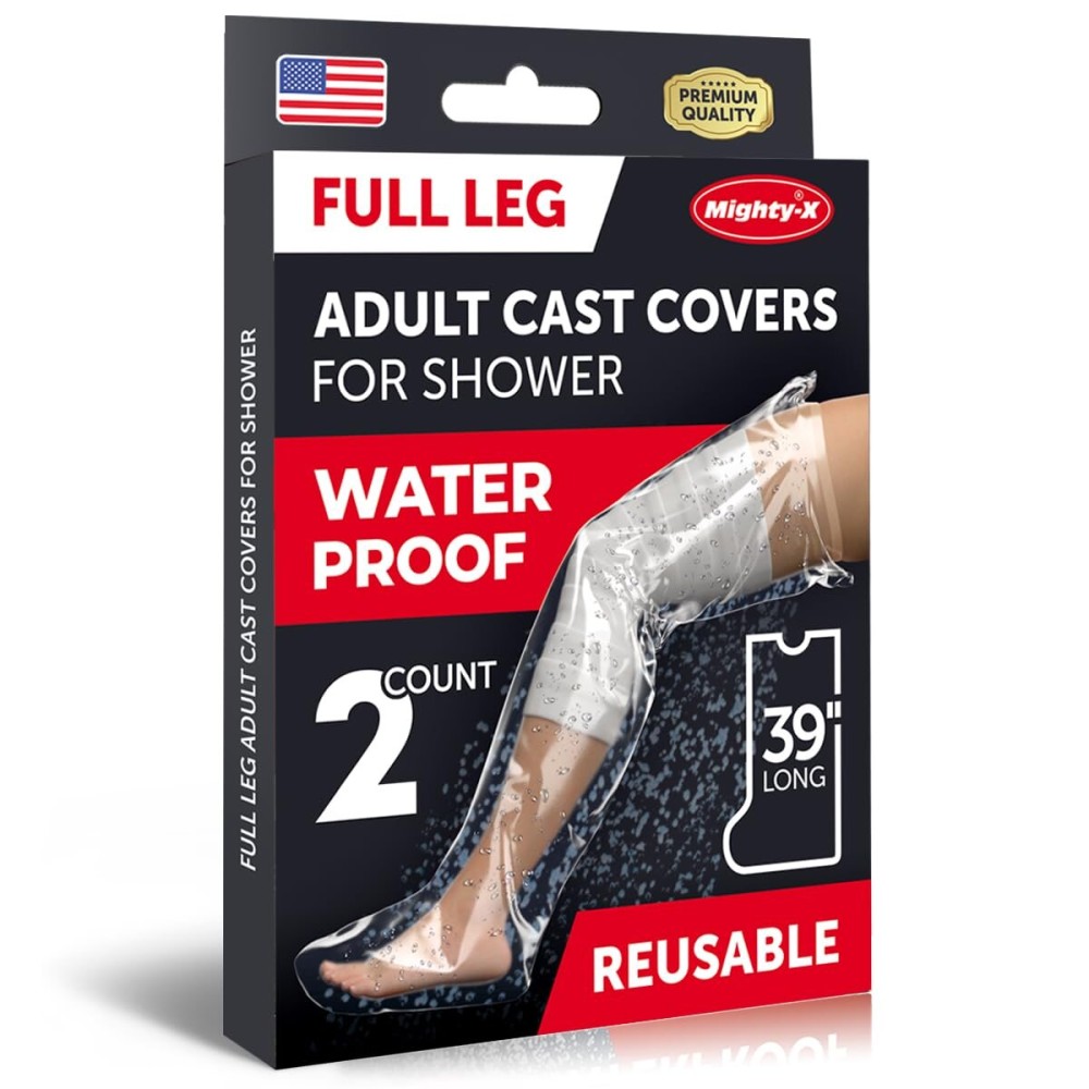 Mighty-X 100% Waterproof Cast Covers for Shower Leg - Tight Seal - 2pk Reusable Adult Full Leg Cast Protectors - Thigh, Knee, Ankle, Foot - Strong and Durable