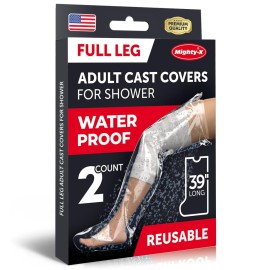 Mighty-X 100% Waterproof Cast Covers for Shower Leg - Tight Seal - 2pk Reusable Adult Full Leg Cast Protectors - Thigh, Knee, Ankle, Foot - Strong and Durable