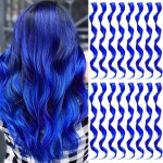 TOFAFA 16 Pcs Colored Hair Extensions Curly Wavy Clip in Synthetic Hairpiece Streak for Girls Women Kid, Multi-colors Party Highlights Cosplay Festival Gift(Blue)