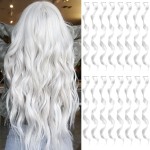 TOFAFA 16 Pcs Colored Hair Extensions Curly Wavy Clip in Synthetic Hairpiece Streak for Girls Women Kids, Multi-colors Party Highlights Cosplay Festival Gift(White)