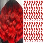 TOFAFA 16 Pcs Colored Hair Extensions Curly Wavy Clip in Synthetic Hairpiece Streak for Girls Women Kids,Colorful Party Highlights Christmas New Year Cosplay Festival Gift(Red)