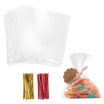 Morepack Cellophane Treat Bags,200 PCS 5x5 Inches Clear Cellophane Bags with Twist Tie