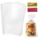 Morepack Cello Cellophane Treat Bags,200 Pieces 7x13 Inches Clear Plastic Gift Bags with Twist Ties,Party Favor Bags (Flat, No Gusset, Bottom)