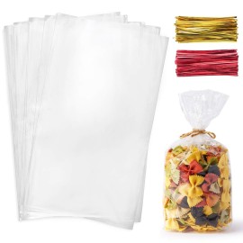 Morepack Cello Cellophane Treat Bags,200 Pieces 7x13 Inches Clear Plastic Gift Bags with Twist Ties,Party Favor Bags (Flat, No Gusset, Bottom)