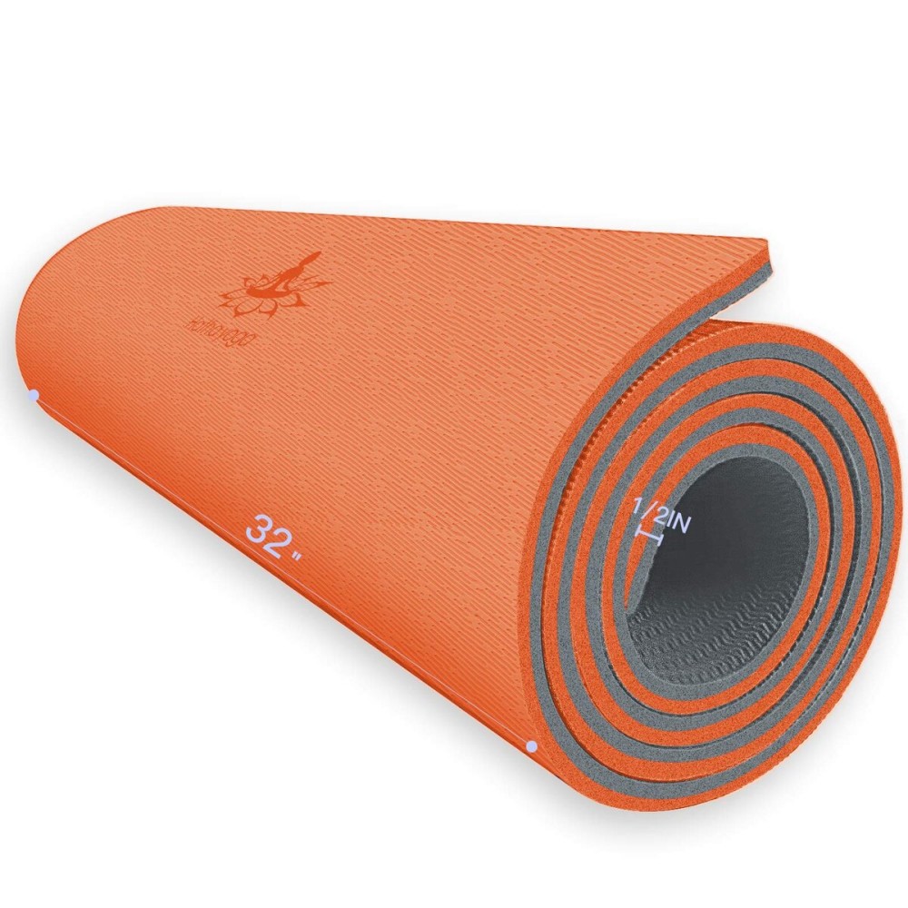 Hatha Yoga Extra Thick TPE Yoga Mat - 72x 32 Thickness 1/2 Inch -Eco Friendly SGS Certified - With High Density Anti-Tear Exercise Mats For Home Gym Travel & Floor Outside (Orange/Gray)