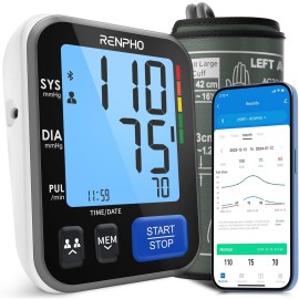 RENPHO Smart Blood Pressure Monitor for Home Use, Bluetooth BP Machine with Wide Range Cuff for Large Size Adult Arms, Muti-Users, Data Storage, Family Supplies