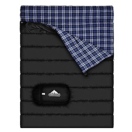 AGEMORE Cotton Flannel Double Sleeping Bag for Camping, Backpacking Or Hiking. Queen Size 2 Person Waterproof Sleeping Bag for Adults Or Teens. Lightweight with Compression Sack