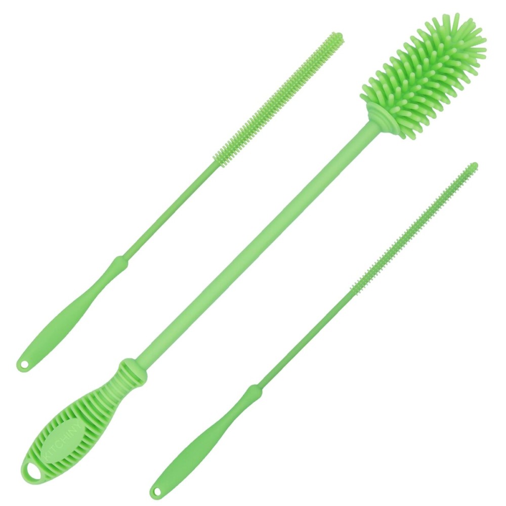 Kitchiny 12.5 Silicone Bottle Brush & Straw Cleaner Brush Set | Water Bottle Cleaner for Hydro Flasks, Tumblers, Glassware, Vases and Narrow Neck Containers