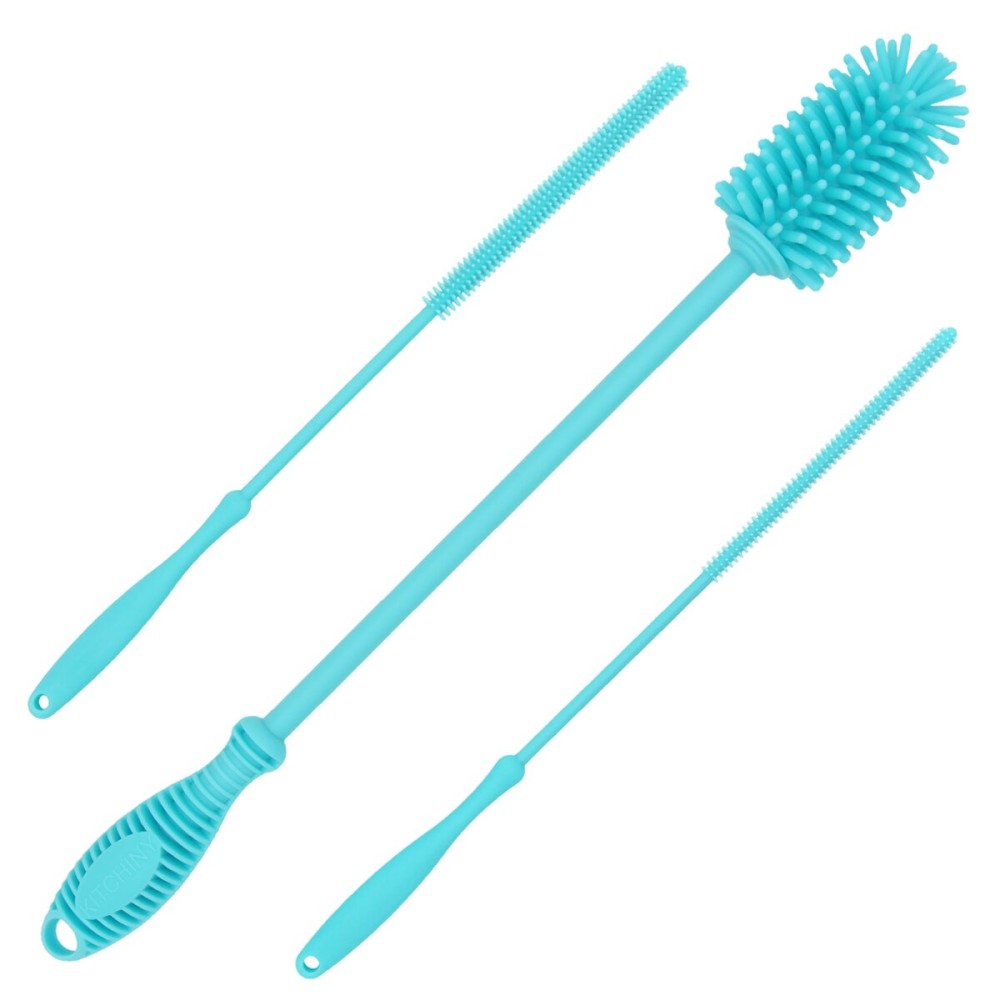 Kitchiny 12.5 Silicone Bottle Brush & Straw Cleaner Brush Set | Water Bottle Cleaner for Hydro Flasks, Tumblers, Glassware, Vases and Narrow Neck Containers