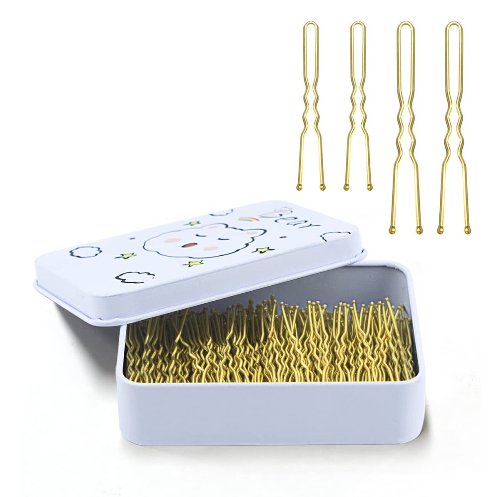 200pcs U Shaped Hair Pins Black/Brown/Blonde/Silver with Cute Case, Hairpins for Buns, Premium Bobby Pins for Kids, Girls and Women, Great for All Hair Types(2.4 & 2 Inch) (Blonde)