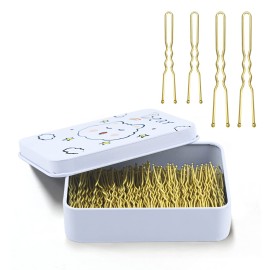 200pcs U Shaped Hair Pins Black/Brown/Blonde/Silver with Cute Case, Hairpins for Buns, Premium Bobby Pins for Kids, Girls and Women, Great for All Hair Types(2.4 & 2 Inch) (Blonde)