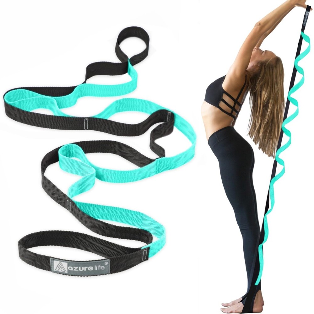 A AZURELIFE Premium Durable Cotton Stretch Strap with 10or12 Loops,Loops, Non-Elastic Yoga Strap for Stretching, Multi-Loop Fitness Stretch Band for Physical Therapy, Yoga, Pilates&Dance (Green - 12