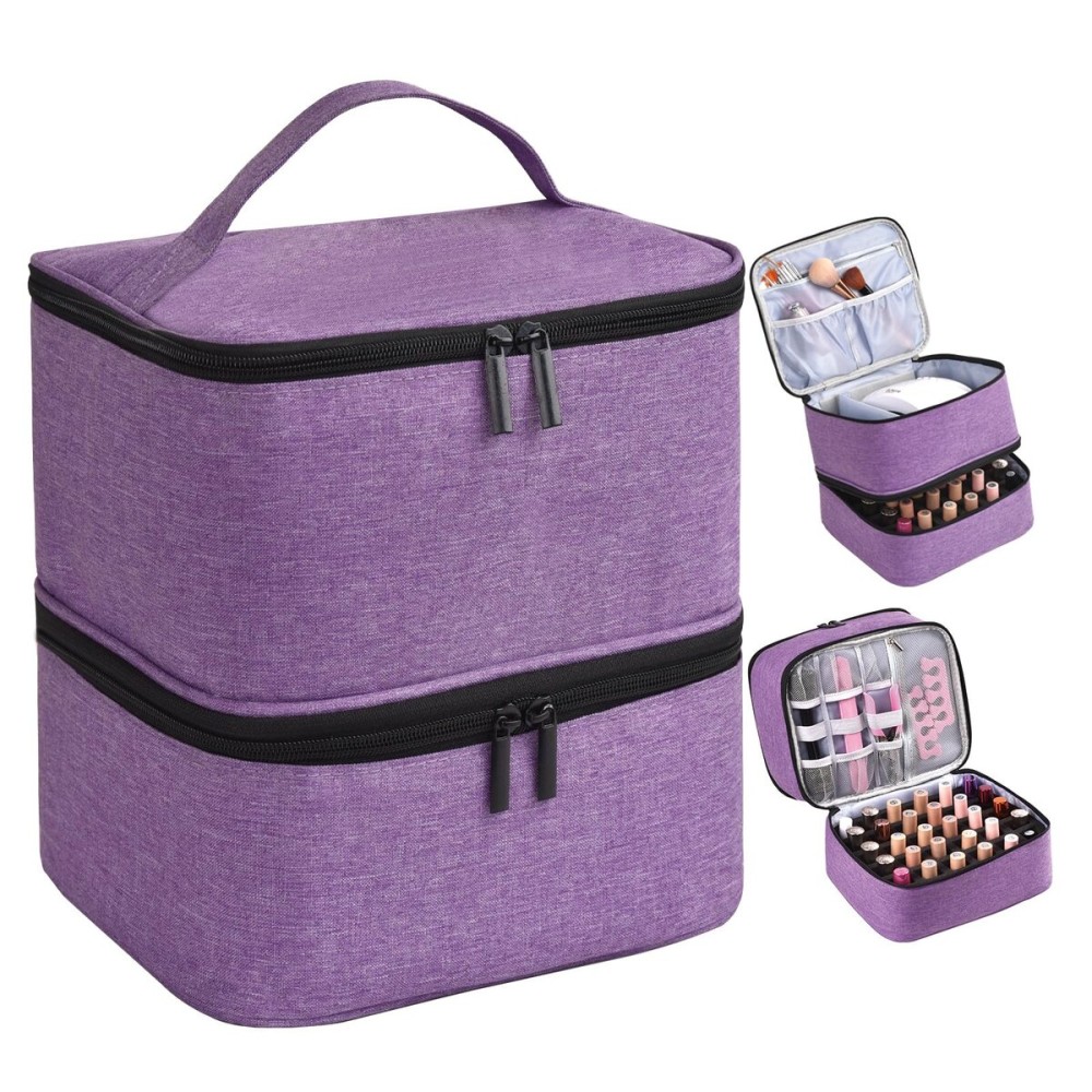 RZMAYIS Nail Polish Organizer, Nail Polish Storage Holds 30 Bottles & Nail Lamp, Double Layer Nail Bag Organizer Case, Portable Nail Polish Holder for Nail Tech Travel & Manicure Kit