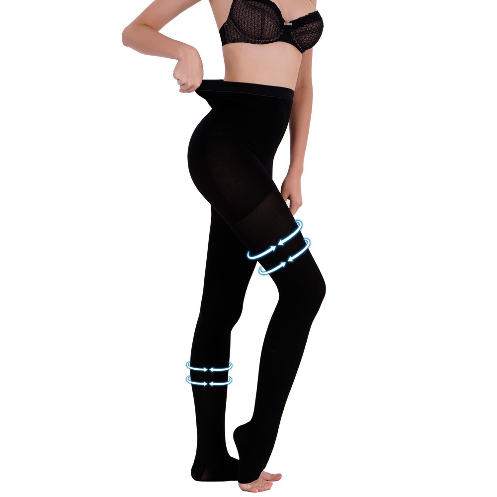 AMZAM Compression Pantyhose for Women & Men, Open Toe, Opaque, Firm Support 15-20mmHg Graduated Compression Stockings, Help Relieve Swelling Edema Varicose Veins, Nursing, Black M