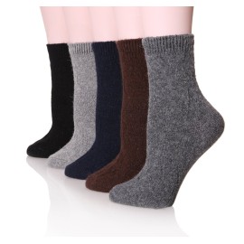 Velice Wool Socks for Women Merino Wool Boot Hiking Thick Thermal Warm Socks Winter Crew Cushion Cozy Work Socks 5 Pairs(Multicolored 03)