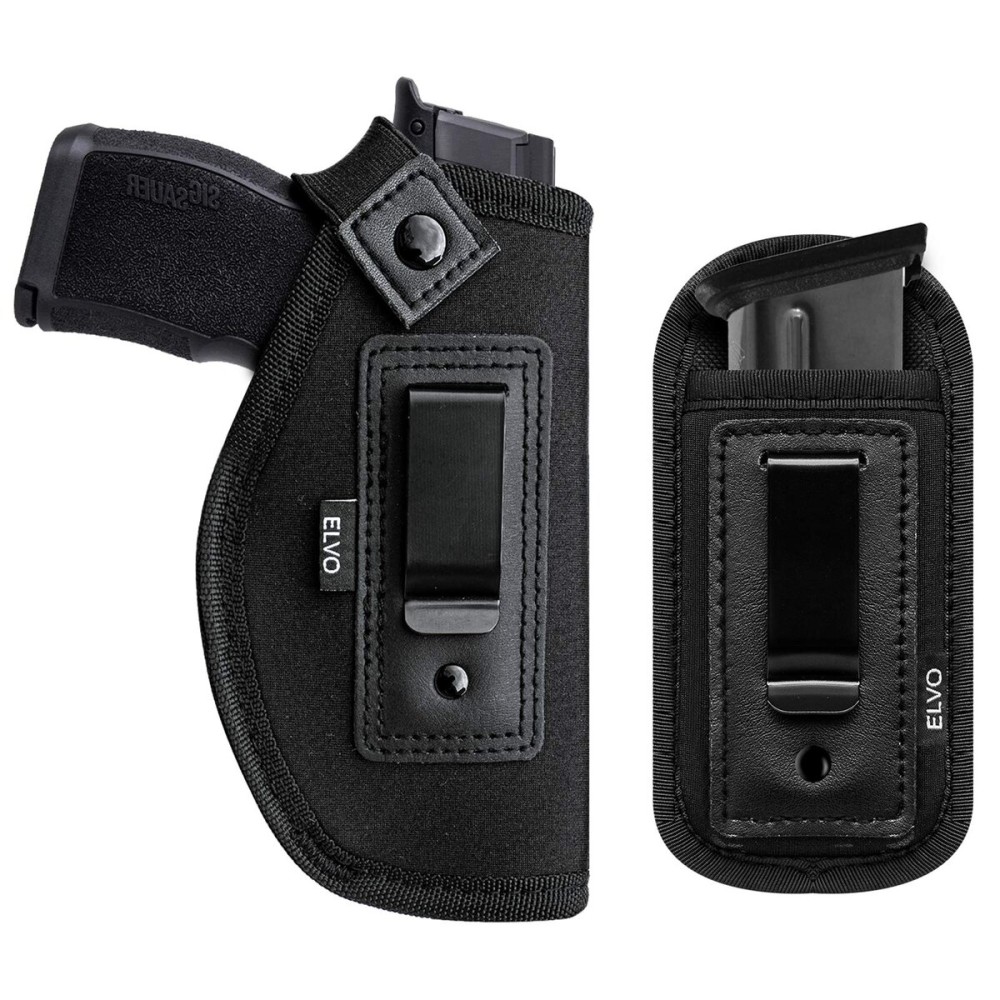 ELVO 2 Pack Universal IWB Gun Holster for Concealed Carry, Inside The Waistband Pistols Holsters, Fits All Firearms S&W M&P Shield 9/40 Taurus PT111 G2 Sig Sauer P320 Glock 17 19 26 27 42 43, Right