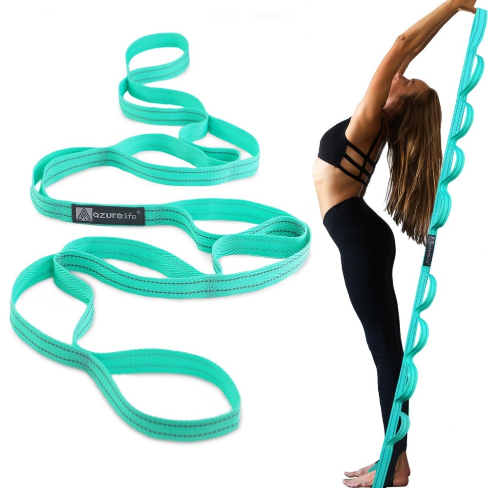 A AZURELIFE Premium Durable Stretch Straps with Loops, Stretching Strap for Physical Therapy, Multi-Loop Yoga Strap Fitness Exercise Strap for Yoga, Pilates, Dance, Flexibility&Exercise