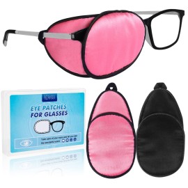 eZAKKA Eye Patches for Adults, Eye Patch for Glasses, Silk Medical Eyepatch for Lazy Eye Patches for Women Amblyopia Strabismus and After Surgery (Peach Pink+Black)