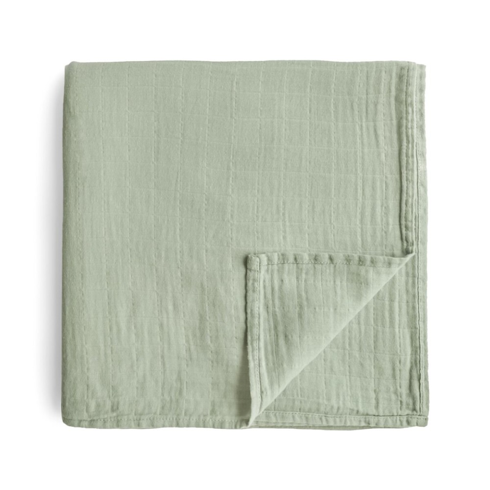 mushie Muslin Baby Swaddle Blanket | 100% Organic Cotton (Sage)