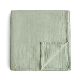 mushie Muslin Baby Swaddle Blanket | 100% Organic Cotton (Sage)