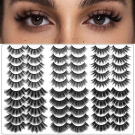 AROIC 30 Pairs False Eyelashes Kit - 3D 6D Volume Wispy Lashes with 6 Styles, Soft Lightweight Natural Look, Reusable Handmade Fluffy Lashes for Women Girls(Everyday/Cat Eye/Mink Effect/Party)