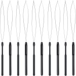 10 Pieces Hair Extension Loop Needle Threader Pulling Hook Tool and Bead Device Tool Black Loop Threader for Hair or Feather Extensions (Black)