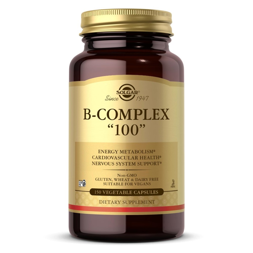 Solgar B-Complex 100, 150 Vegetable Capsules - Nervous System Support - Supports Energy Metabolism - Non-GMO, Vegan, Gluten Free, Dairy Free, Kosher - 150 Servings
