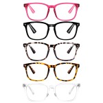 VIDEBLA 5-Pack Blue Light Blocking Reading Glasses Women Men,Computer Readers,Spring Hinge Anti Glare UV Ray Filter Eyeglasses(5 Mix Color, 0.75)