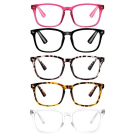 VIDEBLA 5-Pack Blue Light Blocking Reading Glasses Women Men,Computer Readers,Spring Hinge Anti Glare UV Ray Filter Eyeglasses(5 Mix Color, 0.75)