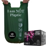 HOLY SCRAP! Large Compostable Trash Bags - 10-13 Gallon, 50 Pack, 100% Plastic-Free Decomposing Easy-Tie Trash Can Bags & Liners, Thick Kitchen, Bathroom & Backyard Bin Bags for Food & Green Waste