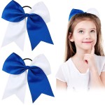 2 Packs Jumbo Cheerleading Bow 8 Inch Large Cheer Hair Bows with Ponytail Holder for Teen Girls Softball Outfit Uniform(Blue and White)
