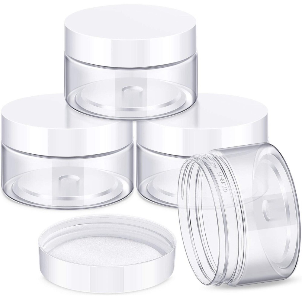 Patelai 4 Pieces Round Wide-mouth Leak Proof Plastic Container Jars with Lids for Travel Storage Makeup Beauty Products Face Creams Oils Salves Ointments DIY Making(1 Ounce,White)