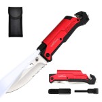 ALBATROSS Best 6-in-1 Survival Tactical Military Folding Pocket Knives with LED Light,Seatbelt Cutter,Glass Breaker,Magnesium Fire Starter,Bottle Opener;Multi-Function Emergency Tool(Red-SA)