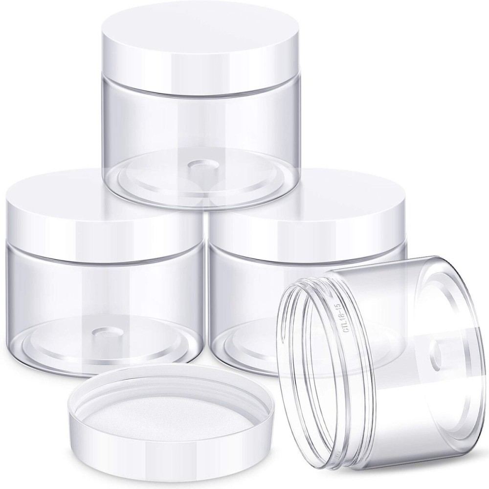 Patelai 4 Pieces Round Wide-mouth Leak Proof Plastic Container Jars with Lids for Travel Storage Makeup Beauty Products Face Creams Oils Salves Ointments DIY Making(6 Ounce,White)