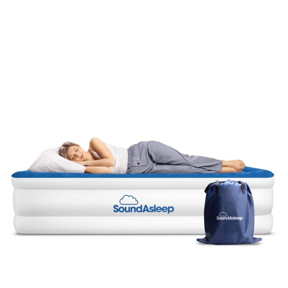 SoundAsleep Products Dream Series Luxury Air Mattress, ComfortCoil Technology, Built-in High Capacity Pump for Home, Camping- Double Height, Adjustable, Inflatable Blow Up, Portable (Full Size)