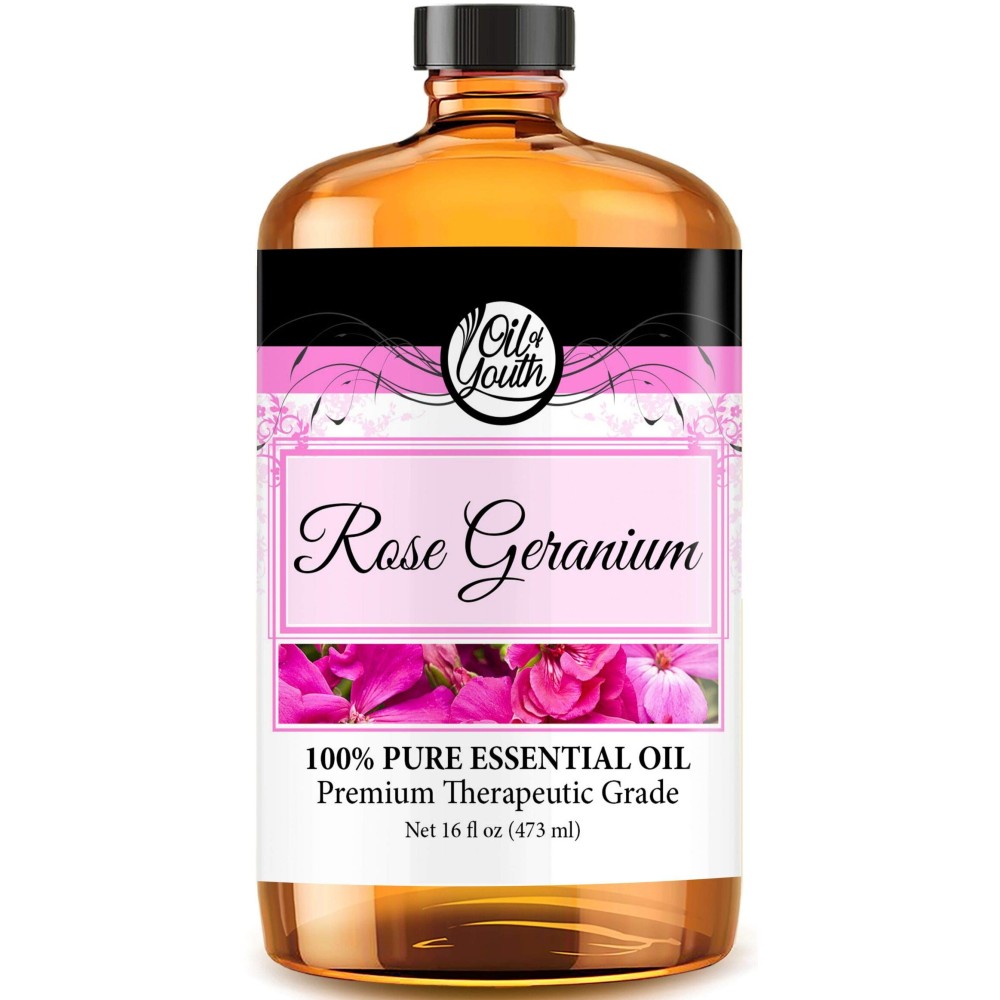 Oil of Youth Rose Geranium Essential Oil - Pure Therapeutic Grade Oil for Diffuser, Aromatherapy, Relaxation, Massage, and Skin Care (16oz Bulk)