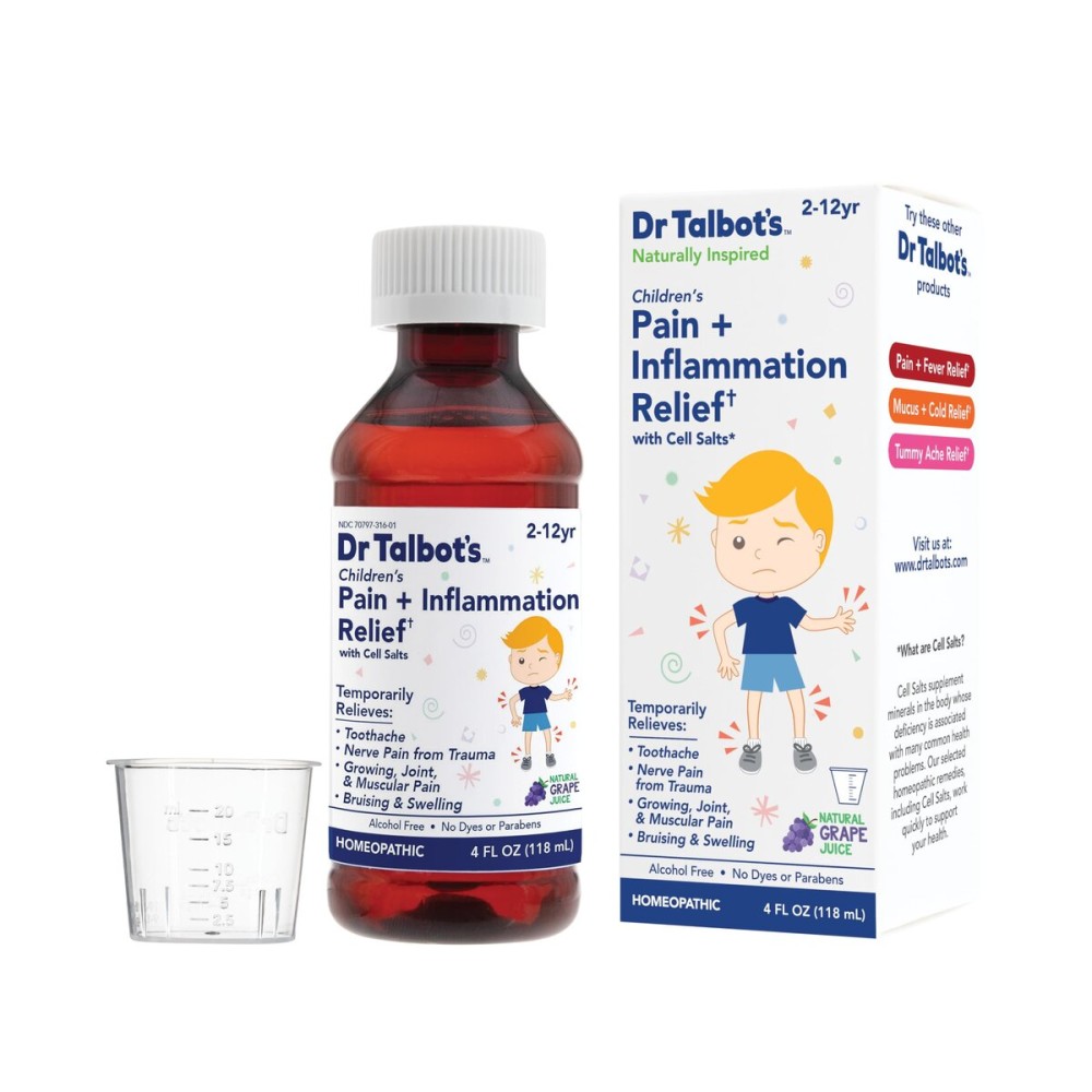 Dr. Talbot\'s Pain + Inflammation Relief Liquid Medicine for Children, Includes Dosage Cup, Grape Juice Flavor, 4 Fl Oz (Packaging May Vary)