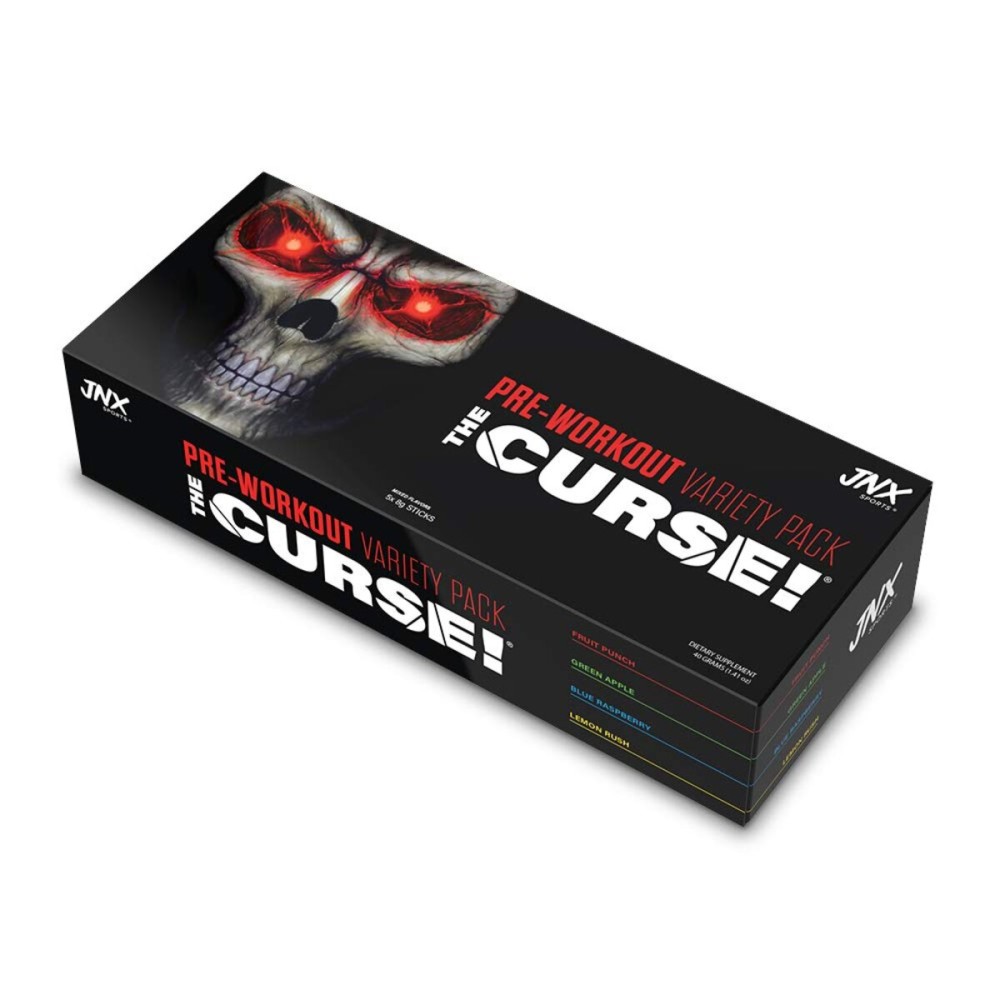 JNX SPORTS The Curse! Pre Workout Powder for Men & Women, Caffeine, Beta-Alanine, Creatine, L-Citrulline, Sample Variety Pack, 5X 8g Samples - Boost Energy, Strength & Focus