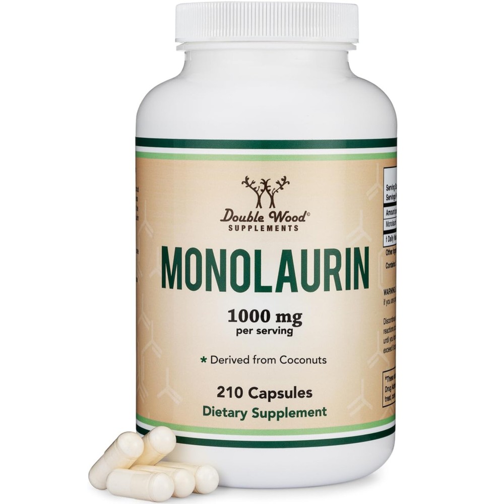 Monolaurin Immune Support Supplement 1,000mg per Serving, 210 Capsules (Vegan Safe, Non-GMO, Gluten Free) Immune Booster for Adults, Immune System Defense by Double Wood