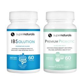 IBSolution Gut Health Bundle - All Natural Gut Health Support & Premium Probiotics w/ 40 Billion CFU for Support of Irregular Bowels, Bloating, Constipation, Gas, Abdominal Pain - 2 Pack (120 Caps)