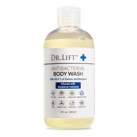DR. LIFT Antibacterial Body Wash, Refreshing Scent, Hydrating Shower or Bath Cleanser With Citric Acid, Spirulina, and Lemon, Clean Moisturizing Formula, Vegan, Paraben and Phthalate Free, 8 Fl Oz
