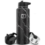 IRON FLASK Camping & Hiking Hydration Flask with Straw, Wide Mouth Insulated Stainless Steel Sports Water Bottle - 40 oz Black Marquina
