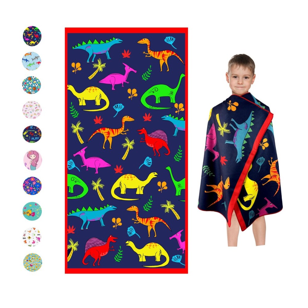 Microfiber Beach Towel for Kids - Thin and Large (30x60) - Dinosaur - Absorbent, quick dry, sand free, lightweight, blanket - toddler, girls, boys - For Sports, Pool, Picnic, Camping, Travel, Swim