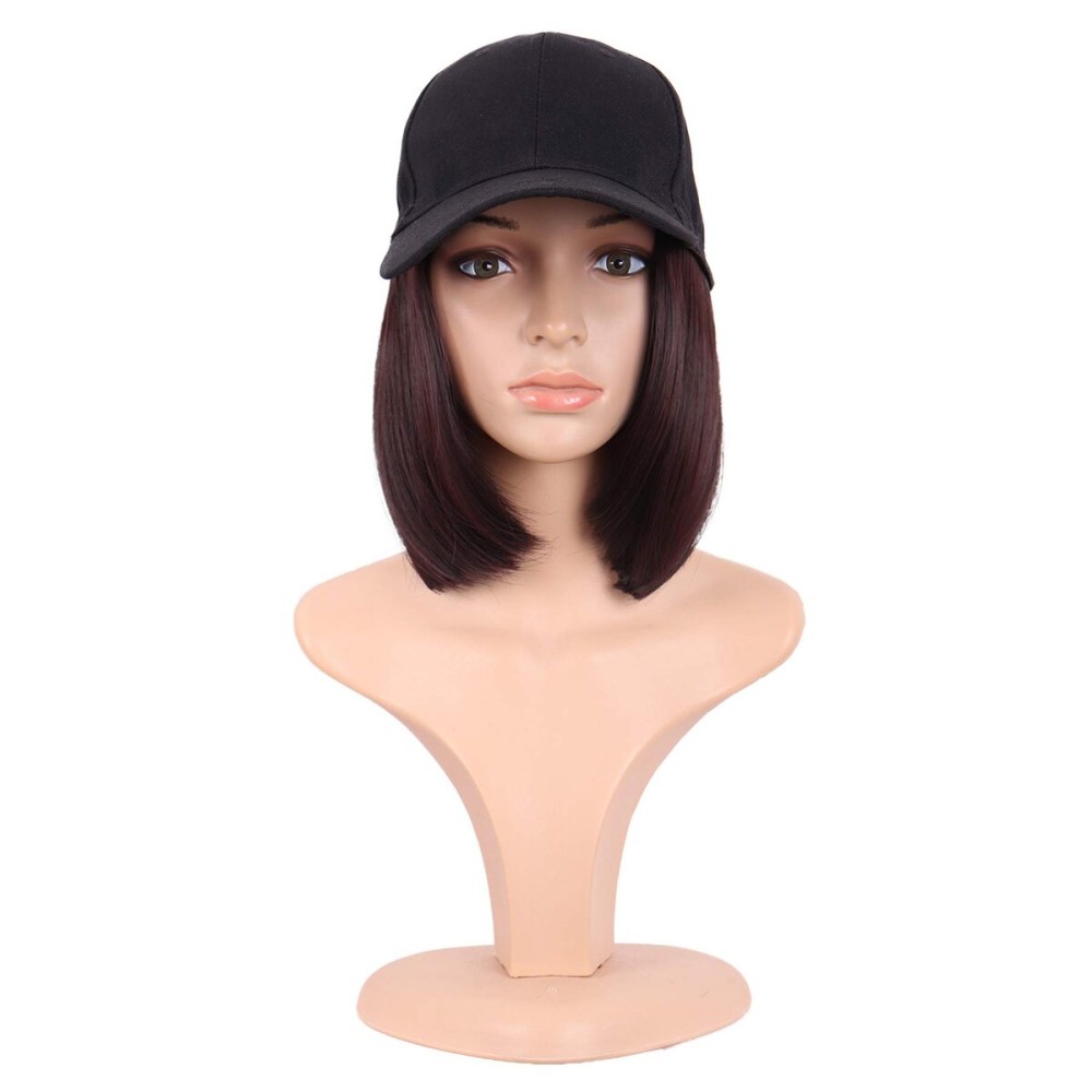 MapofBeauty 12 Inch/30 cm Short Straight Bob Wig Resistant Synthetic Hair Extension Baseball Hat Wig (Dark Brown)