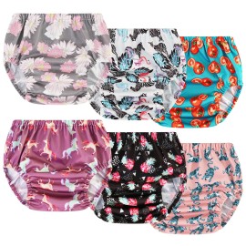 Joyo roy 6Pcs Waterproof Cloth Diaper Cover Reusable Plastic Training Pants for Toddlers Diaper Covers for Baby Girls Leak Proof Rubber Underwear for Potty Training Plastic Underwear for Toddlers 1T