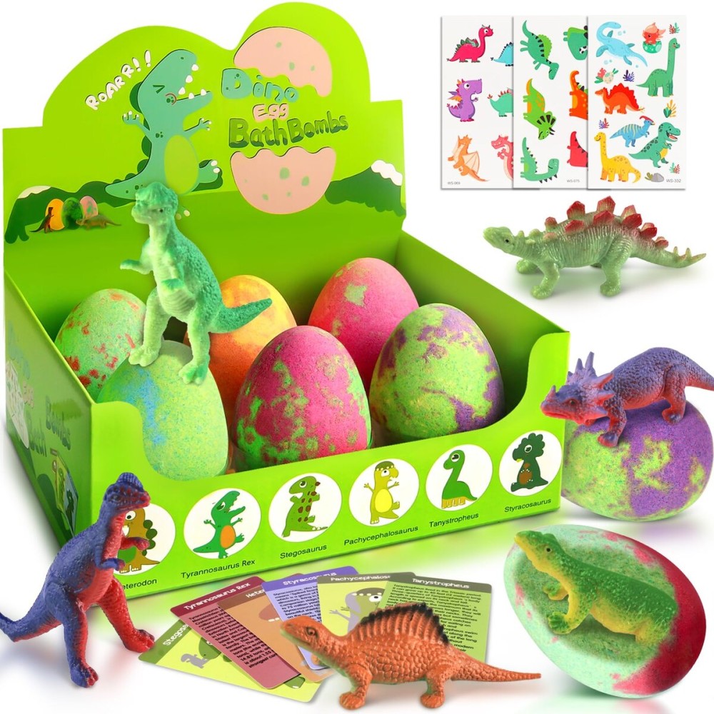 Bath Bombs for Kids with Surprise Toys Inside - XXL Dinosaur Toys Bath Bomb Gift, Gentle and Kid Safe Spa Bath Fizz Balls Kit, Christmas Gifts Ideas, Stocking Stuffers for Kids 3 4 5 6 7 8 9 Year