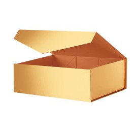 JINGUAN Large Gold Collapsible Gift Box with Magnetic Closure Lid 13.5x9x4.1 Inches, Bridesmaid Proposal Box for Present (Glossy Gold, 1 Pack)