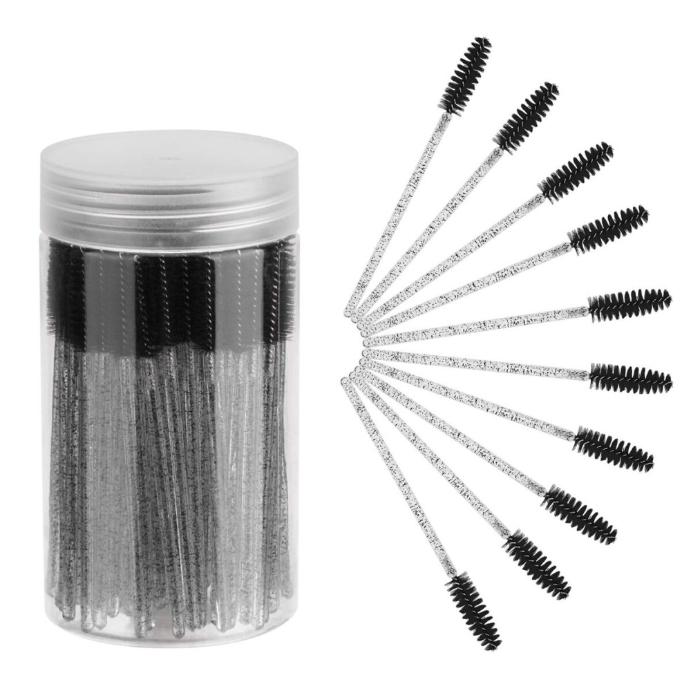 CHEFBEE 100PCS Disposable Eyelash Brush, Mascara Wands Makeup Brushes Applicators Kits for Eyelash Extensions and Eyebrow with Container (Black)